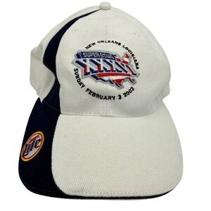 VINTAGE 2002 Miller Lite Super Bowl XXXVI Hat Men OSFM White Navy NFL Promo Cap